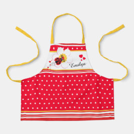 Delantal Ladybug cardíaco dot red white amarillo personaliz