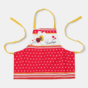 Delantal Ladybug cardíaco dot red white amarillo personaliz