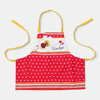 Delantal Ladybug cardíaco dot red white amarillo personaliz