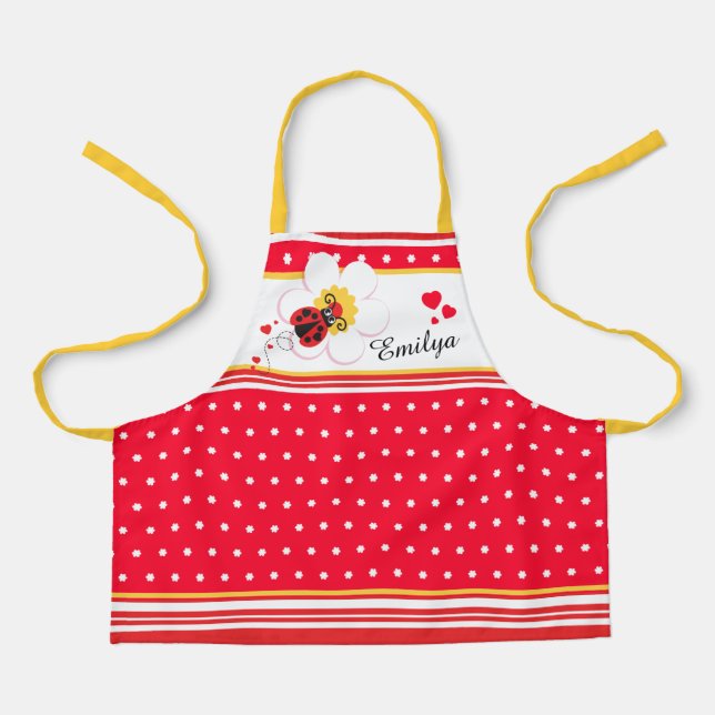 Delantal Ladybug cardíaco dot red white amarillo personaliz (Anverso)