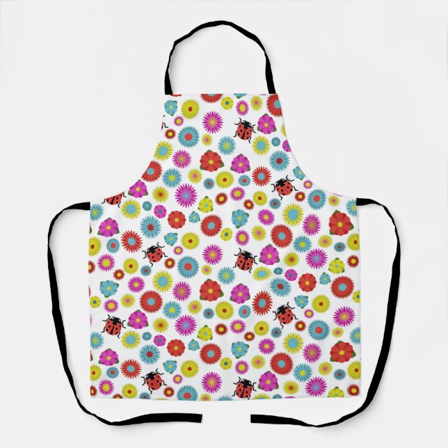 Delantal Ladybugs en el jardín entre las flores (Anverso)