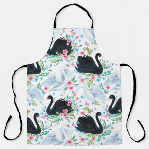Delantal Lago de cisne blanco y negro acuarela transparente