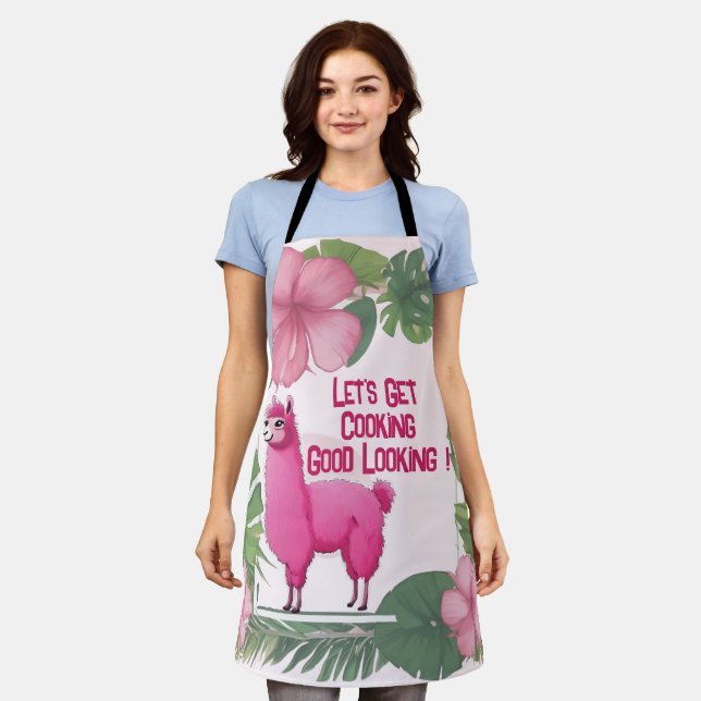 Delantal Lama sonriente rosa feliz (Gastado)