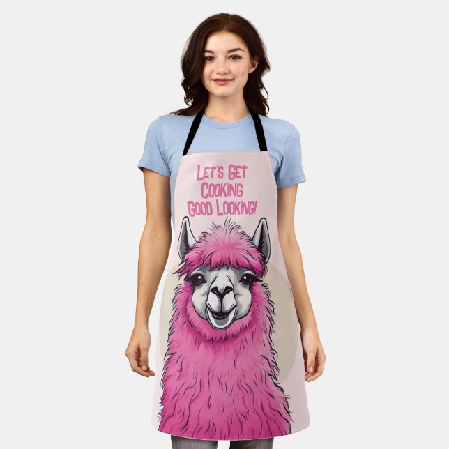 Delantal Lama sonriente rosa feliz (Gastado)