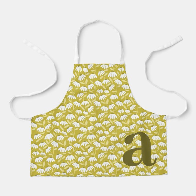 Delantal Large Letter Monogram Dark Gold Floral Pattern (Anverso)