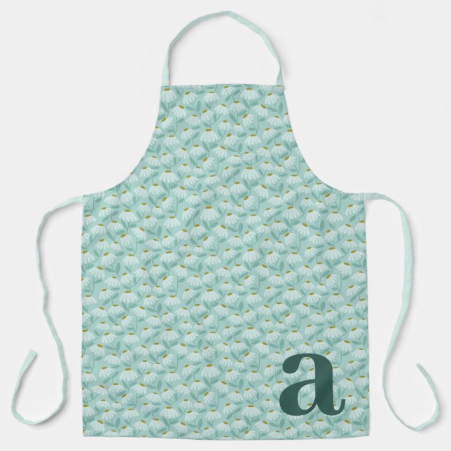 Delantal Large Letter Monogram Teal Blue Floral Pattern (Anverso)