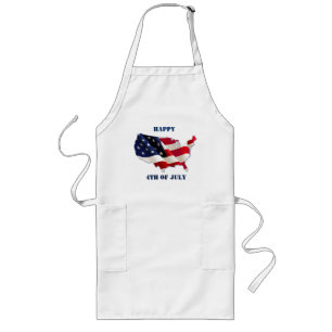 Delantal Largo 4 de julio, USA Map/Flag Apron