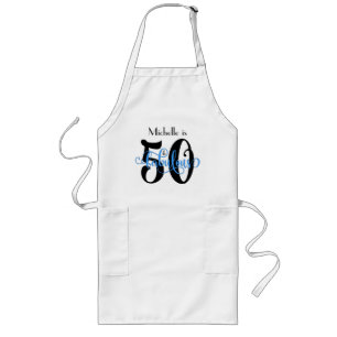 Delantal Largo 50 y cumpleaños negro y azul fabuloso de la