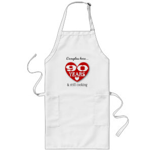 Delantal Largo 90.º cumpleaños aún cocinando corazones dobles 