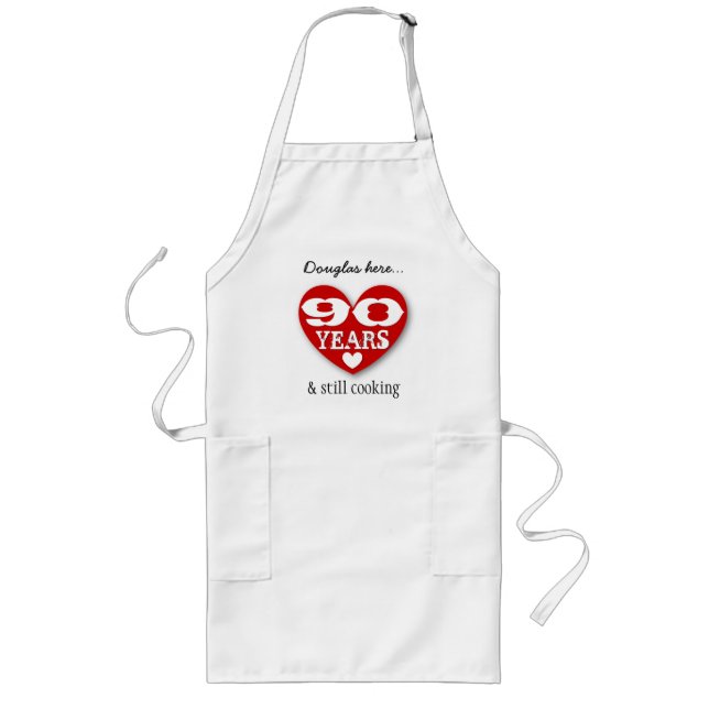 Delantal Largo 90.º cumpleaños aún cocinando corazones dobles 90Z (Frente)