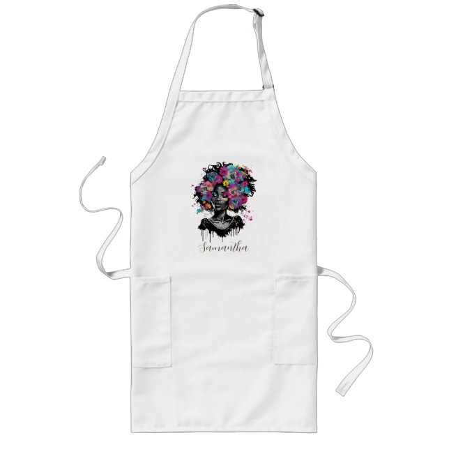 Delantal Largo Afromujer con clase floral (Frente)