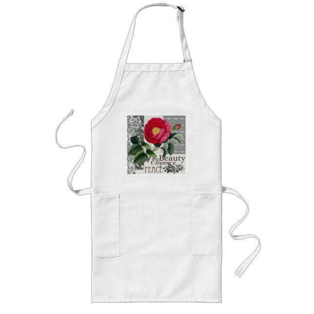 Delantal Largo Antigüedad floral de la Bonito de Damasco Rosa (Frente)