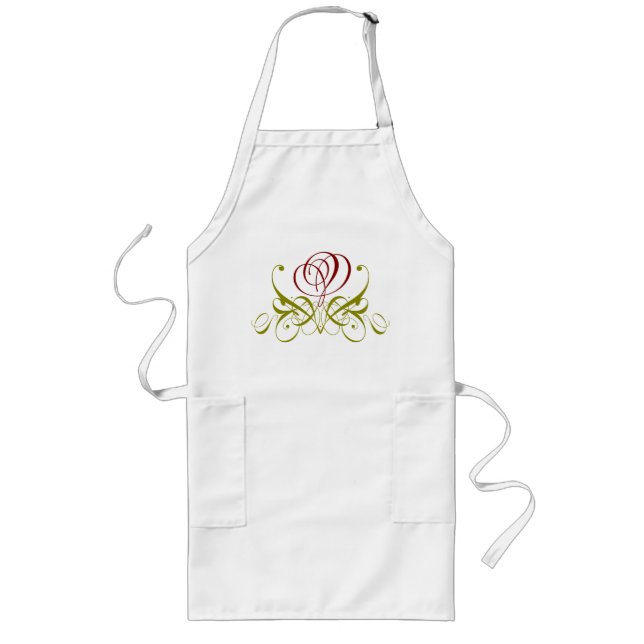 Delantal Largo Apron adulto Rosa de caligrafía de Borgoña (Frente)