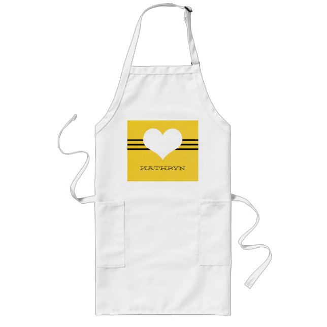 Delantal Largo Apron amarillo moderno del corazón (Frente)
