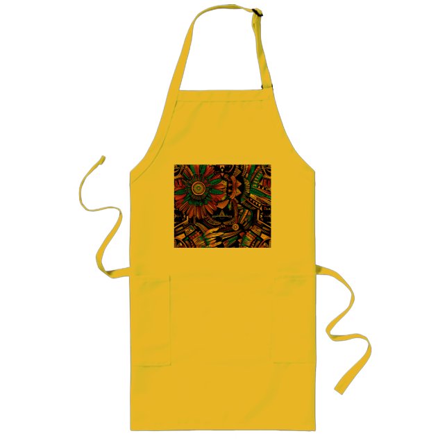 Delantal Largo Apron, chef "Sueño Azteca", cian-amigable (Frente)