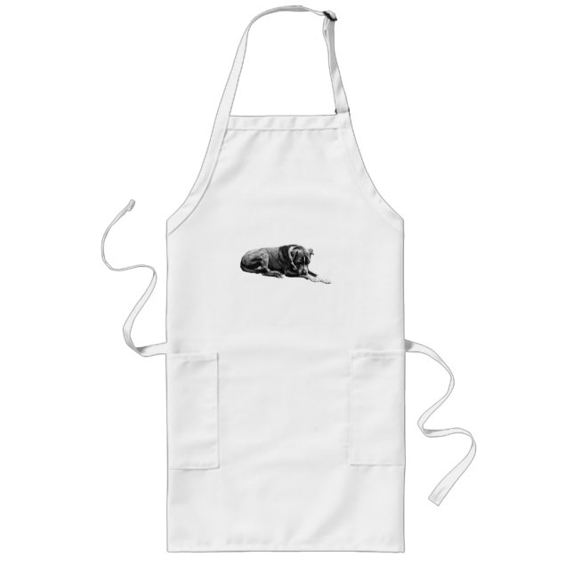 Delantal Largo Apron de perro de cocina tranquila (Frente)