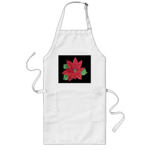 Delantal Largo Apron de Poinsettia - Negro