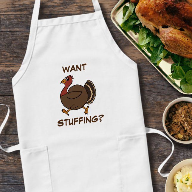 Delantal Largo Aprón de relleno de la Turquía del día de Acción d (Want stuffing? A fun thanksgiving turkey trotting along this apron)
