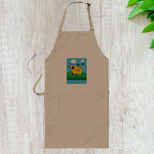 Delantal Largo Apron De Vaca Y Pájaro Negro