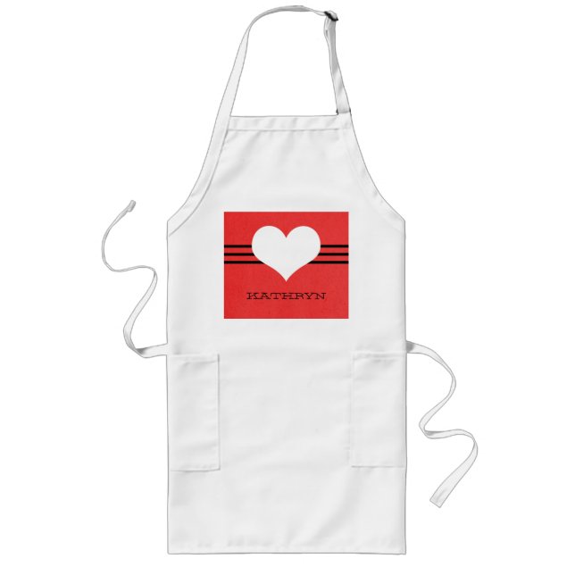 Delantal Largo Apron del Corazón Rojo Moderno (Frente)