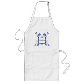 Delantal Largo Apron floral diosa, azul vibrante