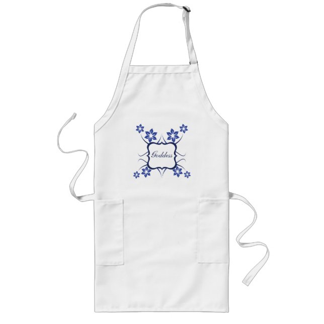 Delantal Largo Apron floral diosa, azul vibrante (Frente)