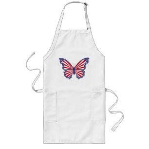 Delantal Largo Apron Mariposa Azul Y Blanco Rojo Patriótico
