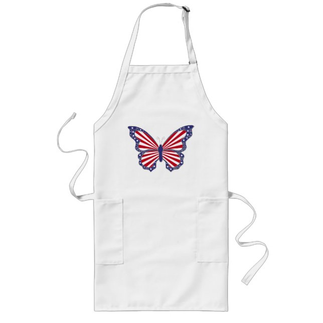 Delantal Largo Apron Mariposa Azul Y Blanco Rojo Patriótico (Frente)