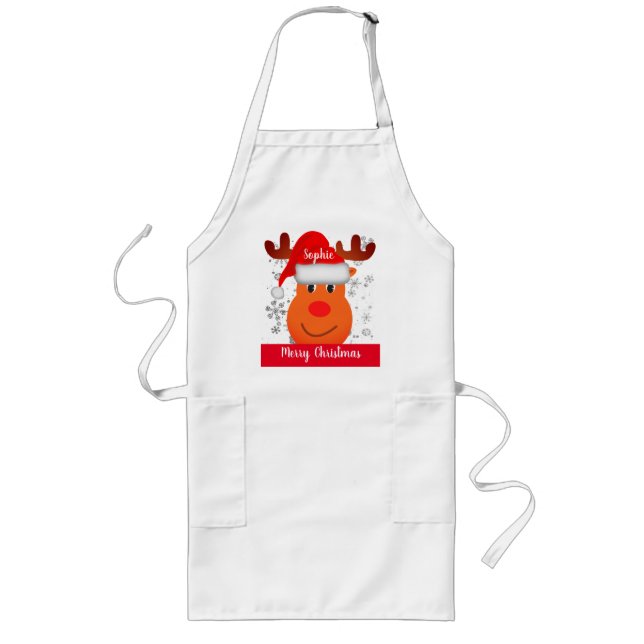 Delantal Largo Apron Navidades de renos personalizados festivos (Frente)