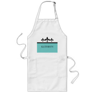 Delantal Largo Aqua Swanky Fleur De Lis Apron