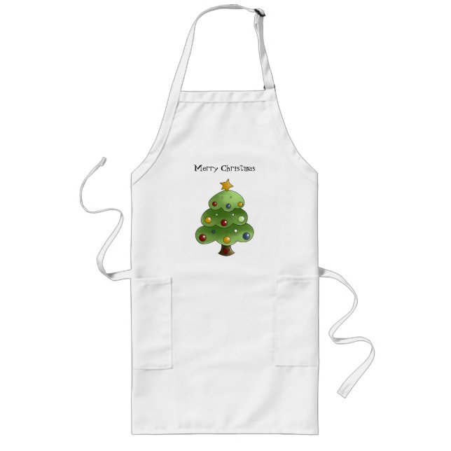 Delantal Largo Árbol de navidad feliz (añada su propio texto) (Frente)
