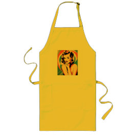 Delantal Largo Art Deco Pin Up Chica Moda de Apron Amarillo