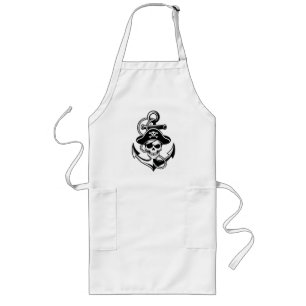 Delantal Largo Audaz Skull Pirata y Anchor - Diseño Nautico