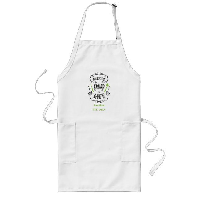 Delantal Largo Awesome Dad Life Custom Name Long White Apron (Frente)
