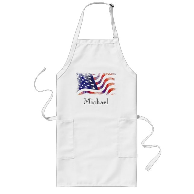 Delantal Largo Bandera americana blanca y azul roja personalizada (Frente)
