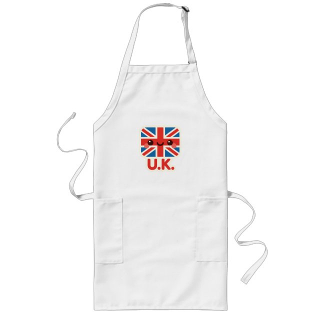 Delantal Largo Bandera británica Kawaii - Diseño británico bonito (Frente)