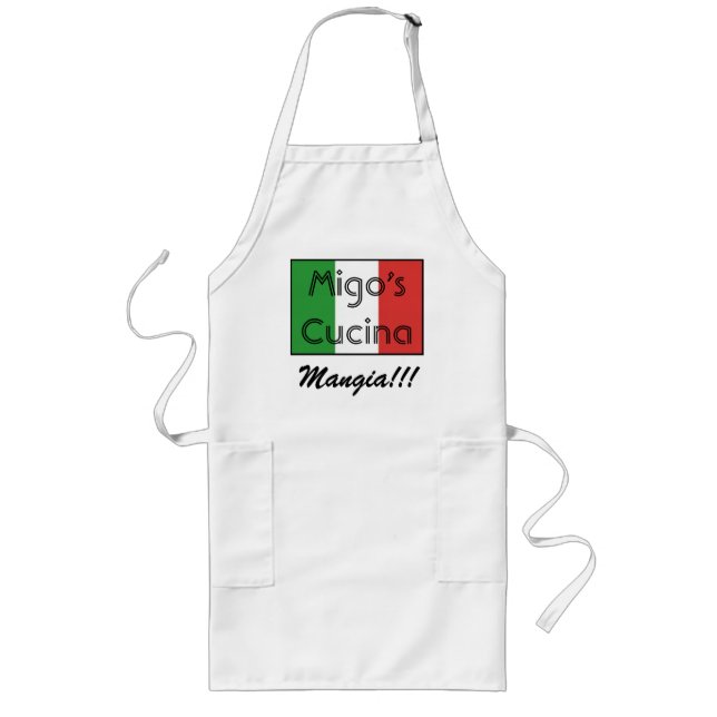 Delantal Largo ¡bandera italiana 3, Cucina de Migo, Mangia!!! (Frente)