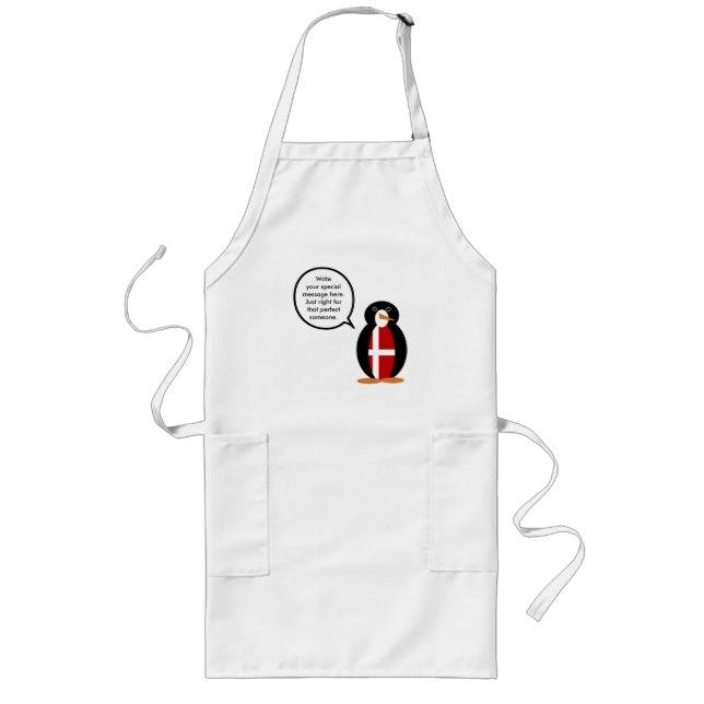 Delantal Largo Banderera Danesa Señora Pingüino Personalizada (Frente)