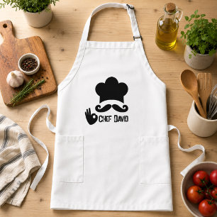 Delantal Largo Bigote Negro Divertido Personalizado