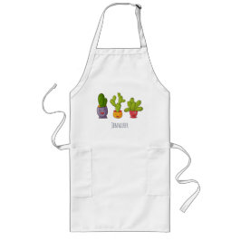 Delantal Largo Cactus felices en Ilustracion divertido de macetas