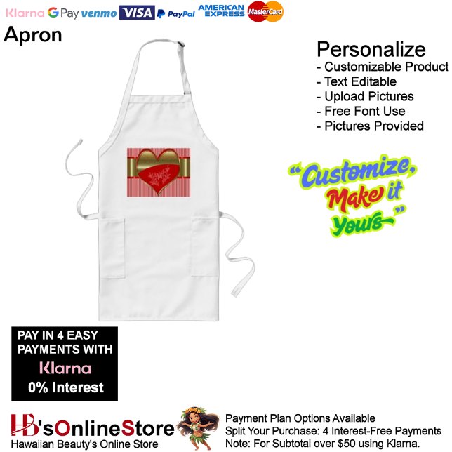 Delantal Largo Cajas de Hearts Long Apron (Boxes of Hearts Kitchen Cooking Mess Free Long Apron.)