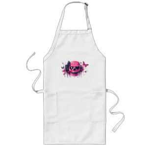 Delantal Largo Calavera rosa con mariposas y corazones