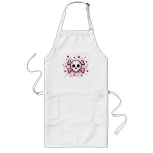 Delantal Largo Calavera y Huesos Rosa Pastel