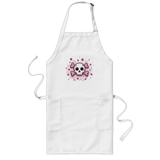Delantal Largo Calavera y Huesos Rosa Pastel (Frente)