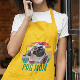 Delantal Largo Camiseta de Pug Vintage con Estilo Grunge para Mam