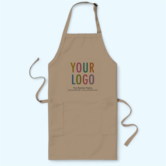 Delantal largo caqui personalizado con logotipo em (MISOOK Khaki Long Apron with Pockets Imprinted with Logo)