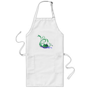 Delantal Largo Cara sonriente de la rana del dibujo animado verde
