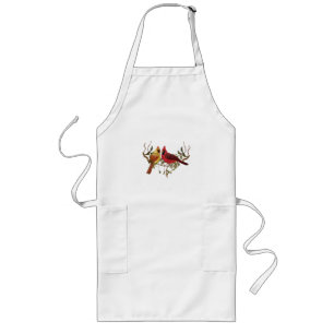 Delantal Largo Cardenal Naranja Rojo Lovebirds Blanco Apron