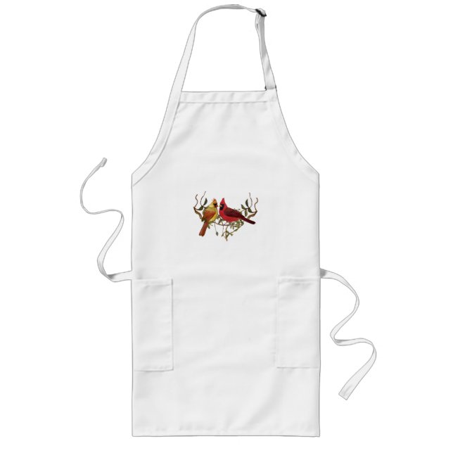 Delantal Largo Cardenal Naranja Rojo Lovebirds Blanco Apron (Frente)