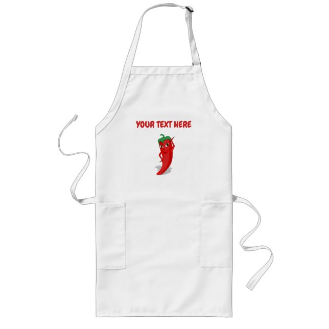 Delantal Largo Cartoon Chili Pepper With Custom Text (Frente)